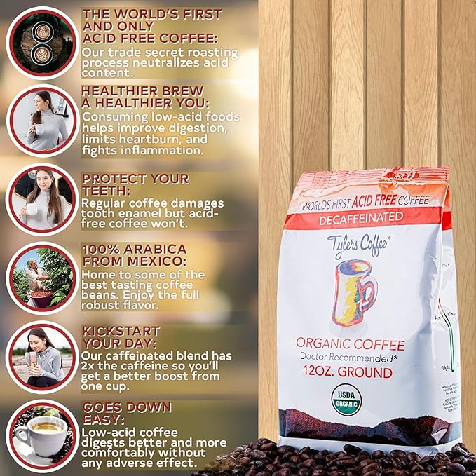 Tyler?™s Acid Free Organic Ground Coffee - 100% Arabica Full Flavor Decaf - For Acid Free Diets