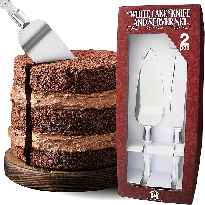 Homi styles White Elegant Cake Knife and Server Set, Cake Cutter and Pie Spatula, Cake Server and