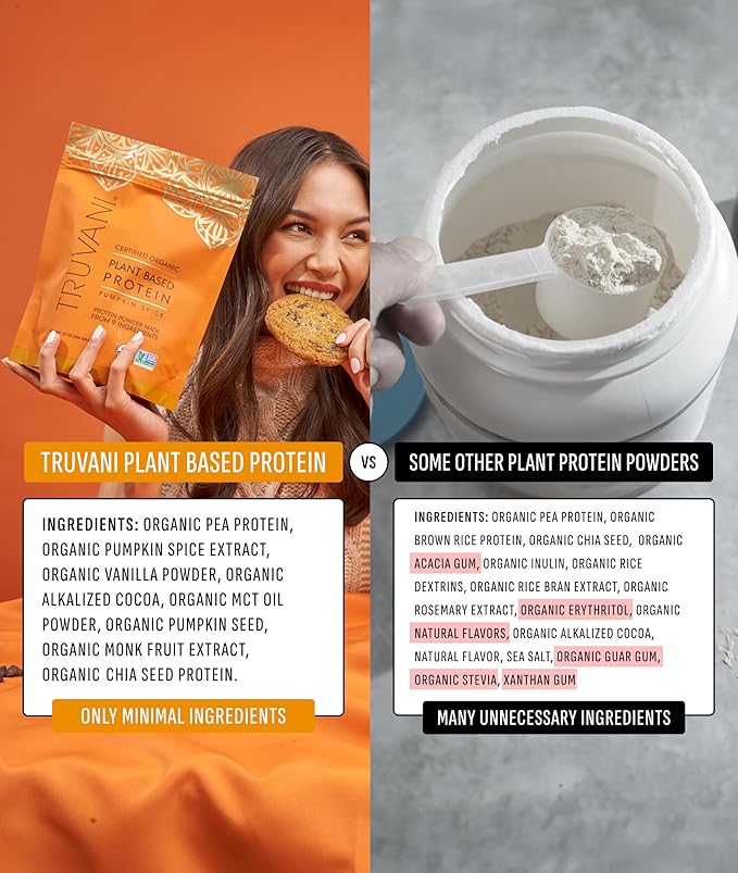 Truvani Vegan Pea Protein Powder | Pumpkin Spice | 20g Organic Plant Based Protein | 20 Servings |