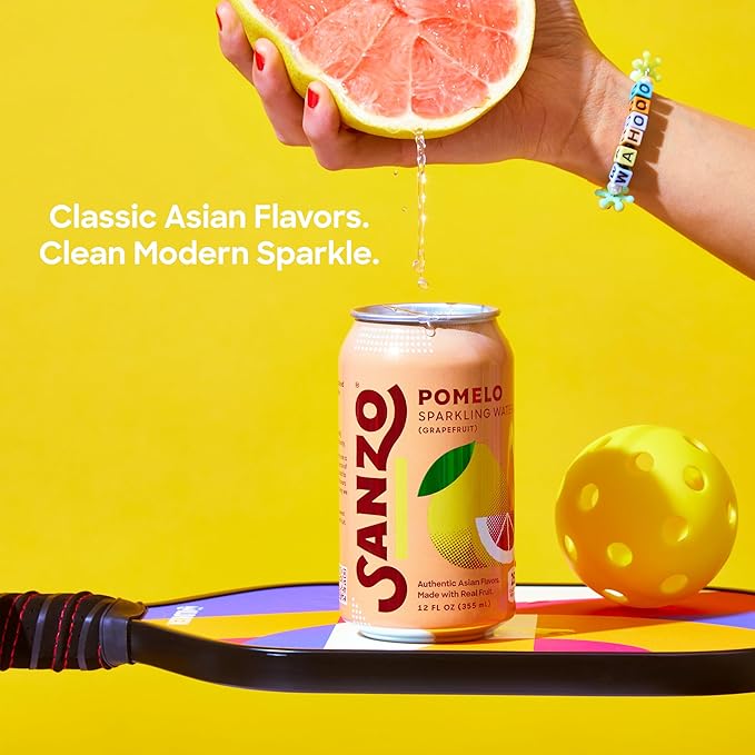 Sanzo Flavored Sparkling Water - Pomelo Grapefruit Soda - Low Calorie Low Sugar Soda - Craft Asian