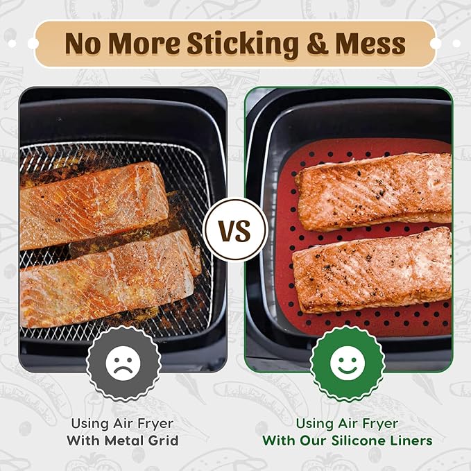 Reusable Square Silicone Air Fryer Liners (8.5 Inch, 3 Pack) by Linda’s Essentials - Non-Stick