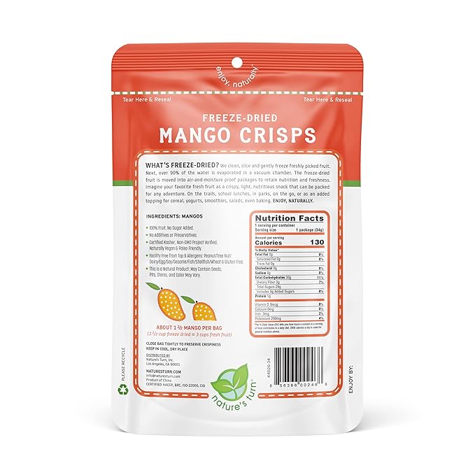 Nature???Turn Freeze-Dried Fruit Snacks, Mango Crisps, Pack of 2 (1.2 oz Each)