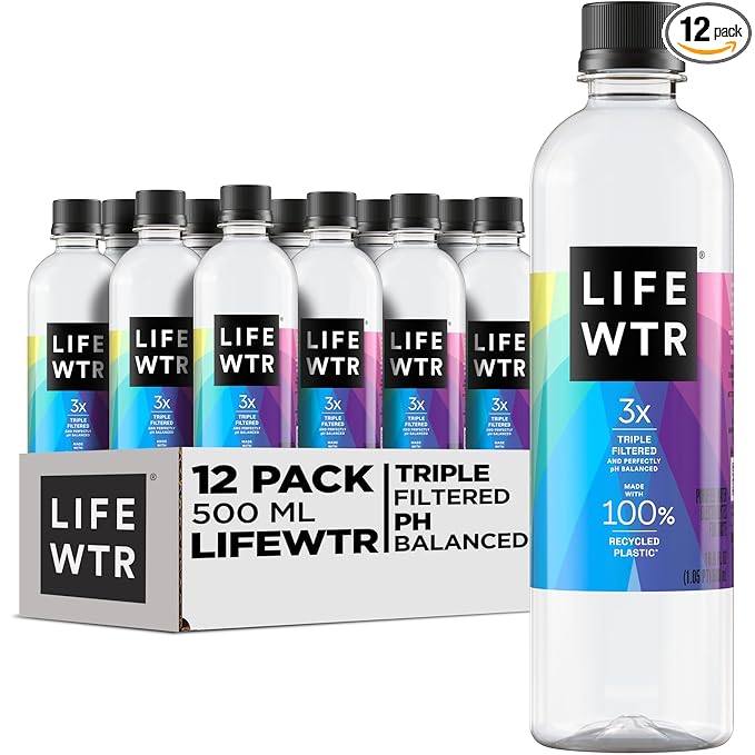 LIFEWTR Premium Purified Water pH Balanced with Electrolytes, 100% recycled plastic bottles, 16.9