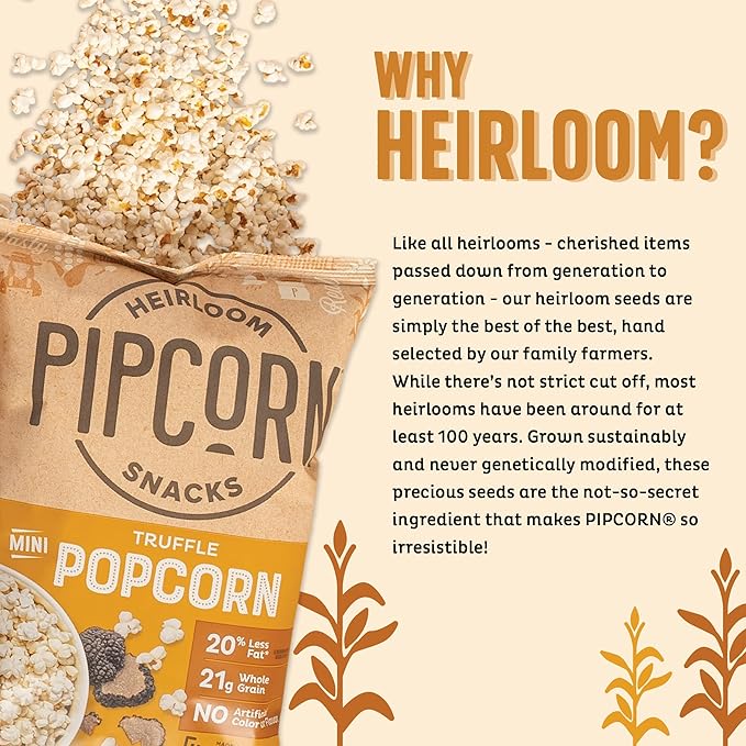 Pipcorn Heirloom Truffle Mini Popcorn - (3 Pack of 4.5oz Bags) - Vegan, No Artificial Anything