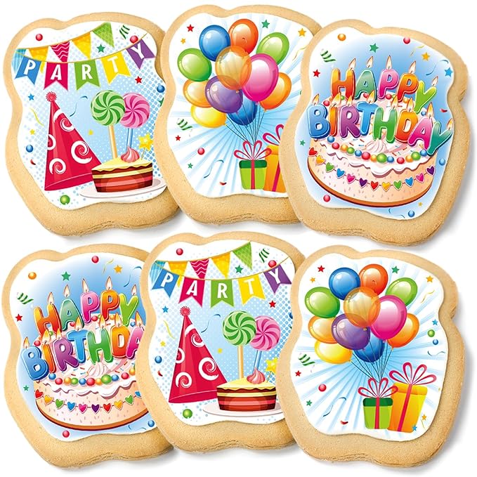 Happy Birthday Cookies Decorated Gift Basket Large 6 pack | Individually Wrapped Sugar Cookie Jumbo