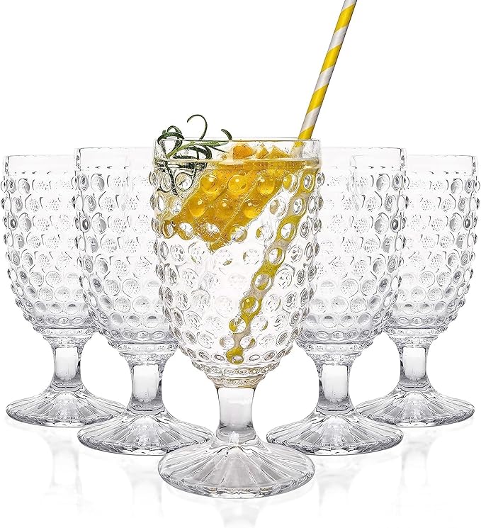 Hobnail Drinking Glasses Goblet Water set of 6, 13 oz Iced Tea Glasses Ideal for Soda Wine Milk