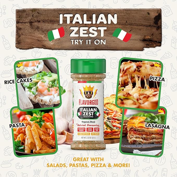 Italian Zest Seasoning Mix, 2 Bottles by Flavor God - Premium All Natural & Healthy Spice Blend for