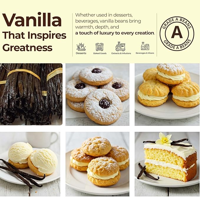 50 Vanilla Beans Grade A+, | Gourmet Whole Vanilla Bean Pods For Making Extract & Baking, Cooking