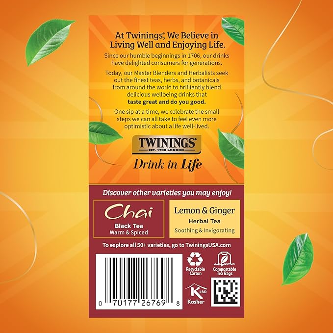 Twinings Pumpkin Spice Chai Black Tea Individually Wrapped Bags | 20 Count (Pack of 6), Warm, Spicy