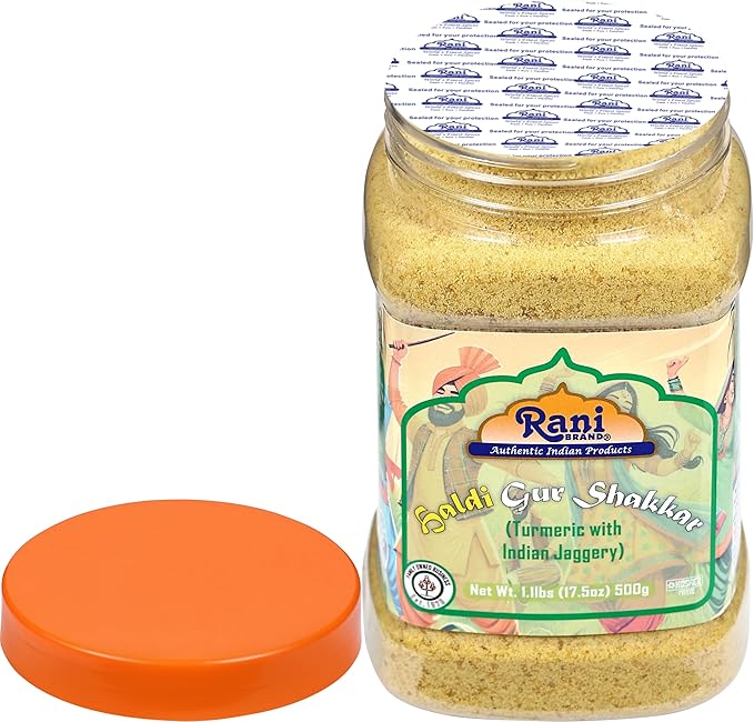 Rani Haldi Gur Shakkar (Turmeric with Indian Jaggery) Indian Unrefined Raw Cane Sugar 17.5oz
