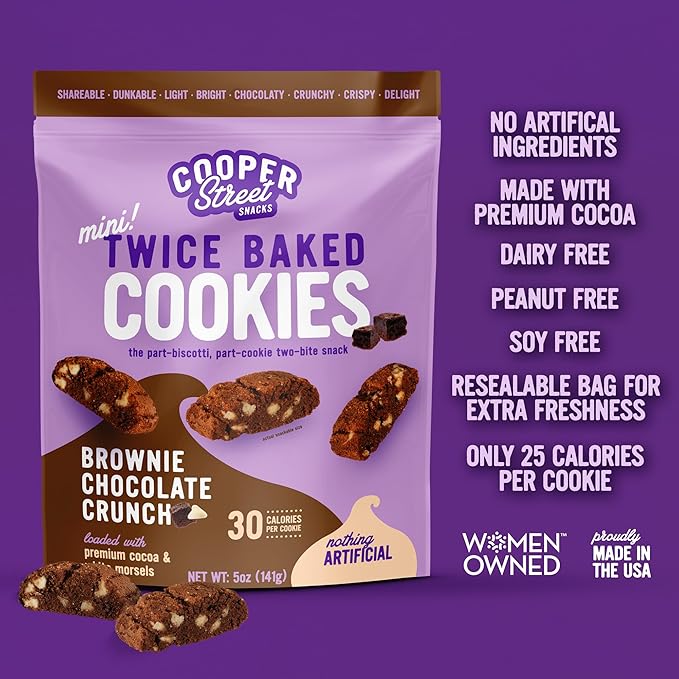 Cooper Street Twice Baked Brownie Chocolate Biscotti Cookies - Light and Crispy Coffee Cookie Bites