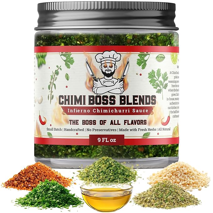 Chimi Boss Infierno Chimichurri Sauce, 9 fl oz – Spicy Argentinian Green Sauce with Fresh Parsley