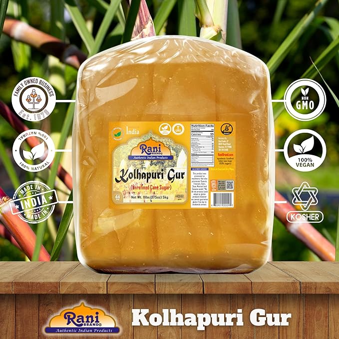 Rani Kolhapuri Gur (Jaggery) 175oz (11lbs) 5kg ~ Unrefined Cane Sugar, No Color added, Gluten