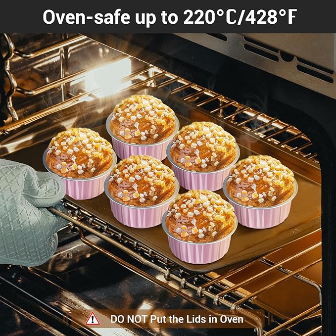 EUSOAR Baking Cups with Lids, Pink 25Packs 5oz Disposable Aluminum Foil Mini Muffin Liners, Dessert