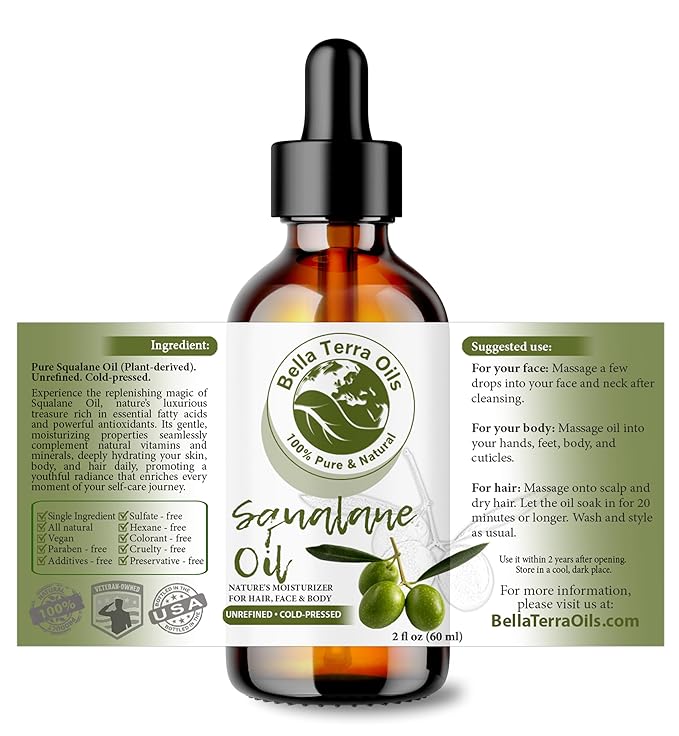 Bella Terra Oils - Organic Squalane Oil 2 oz - Rich Legacy, Infused with Hydrogenated Squalene