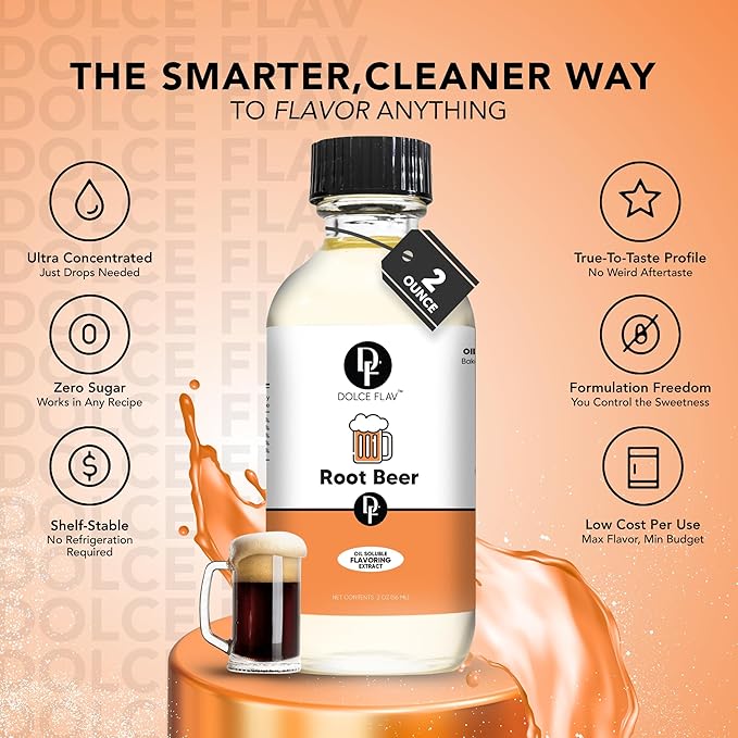 Dolce Flav Root Beer Extract ??2 Ounce Oil-Soluble Kosher, Sugar-Free, Concentrated Classic Root