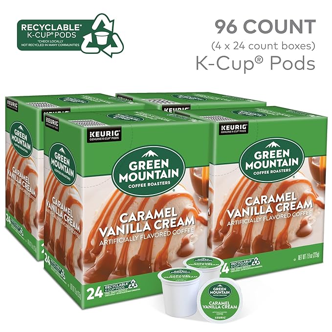 Green Mountain Coffee Roasters Caramel Vanilla Cream Coffee, Keurig Single-Serve K-Cup pods, Light
