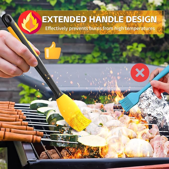 Extra Long Silicone Pastry Brush+Spatula - Heat Resistant, for Baking, Scraping, Mixing, BBQ