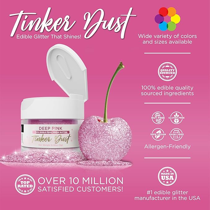Bakell - Deep Pink Tinker Dust (5g, 1x Jar) Edible Glitter for Food, Desserts, and Beverages!