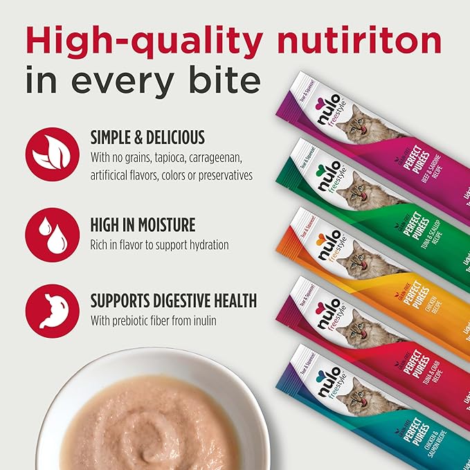 Nulo Freestyle Grain-Free Perfect Purees Premium Wet Cat Treats, Squeezable Meal Topper for