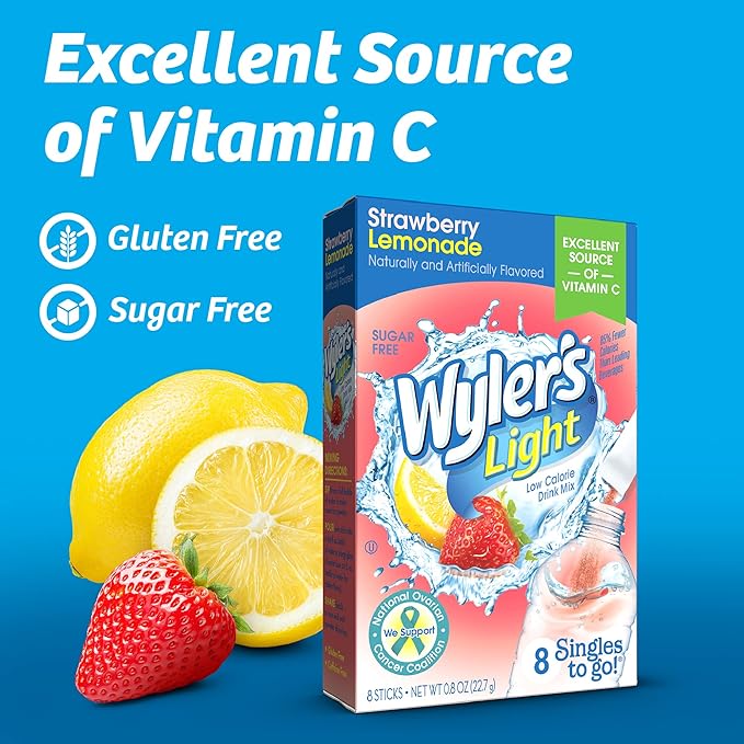 Singles T棘 Go Powder Packets, W逵ter Drink Mix, Strawberry Lemonade, 96 Singl筠 Servings (Pack of 12)