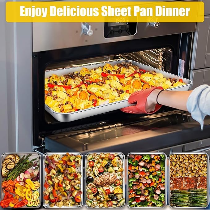 Homikit 1 Pack Baking Sheet, 18 x 13 Inches Stainless Steel Large Cookie Pan, Heavy Duty Metal Half