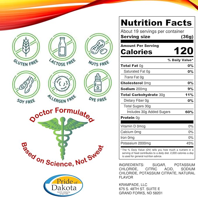 Electrolytes Powder Potassium Supplement - 2000 mg K+, >2X More Than Coconut Water | Cramp Relief