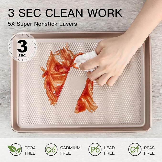 Jelly Roll Pan 15x10 - HONGBAKE Commercial Cookie Sheets for Baking with Diamond Texture Surface