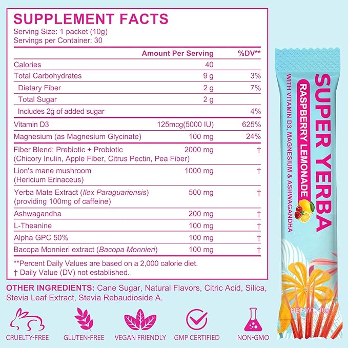 Yerba Mate Instant Tea Powder | Super Yerba Mate Tea for Energy Support & Gut Health - Ashwagandha