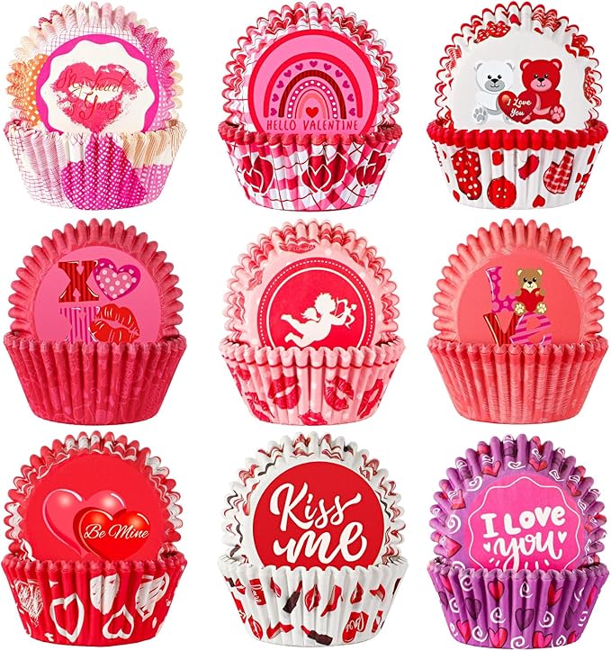 SANNIX 450pcs Valentine's Day Cupcake Liners, Red Pink Love Baking Cups Cupcake Wrappers Paper