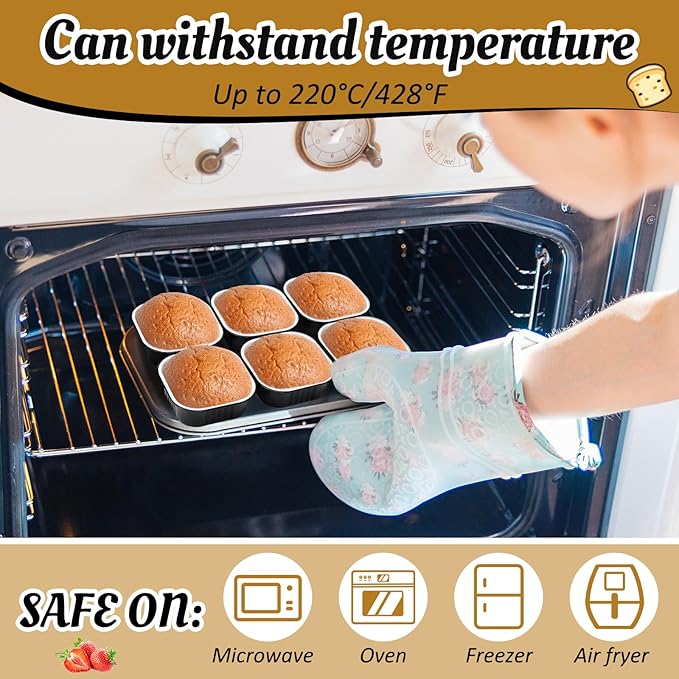 Aoriher 150 Pieces 10 oz Mini Cake Pans with Lids Aluminum Foil Baking Cups Square Disposable 4" x