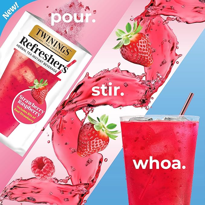 NEW Twinings Strawberry Raspberry Refreshers, Herbal Tea Instant Beverage with Real Strawberry