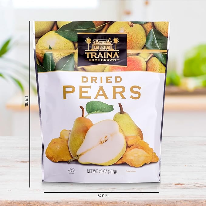 Traina Home Grown Sun Dried Pears - Healthy & Non-GMO, Natural Sweet Flavor Fruit No Sugar Added