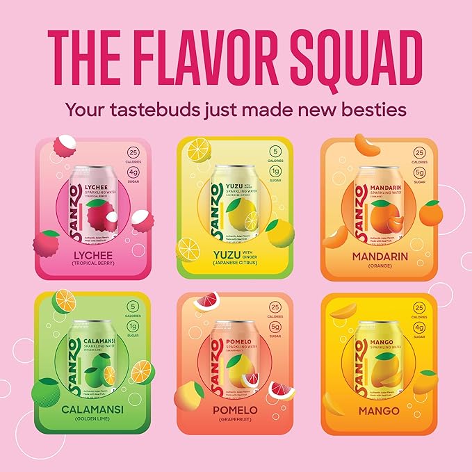 Sanzo Flavored Sparkling Water Variety Pack - Yuzu Lemon Soda, Calamansi Lime Seltzer Water, Pomelo