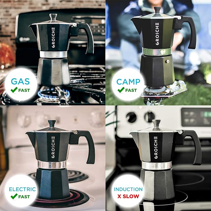 GROSCHE Milano Stovetop Espresso Maker Moka Pot 3 espresso Cup - 5 oz, Black - Cuban Coffee Maker