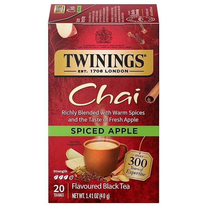 Twinings Spiced Apple Chai Black Tea Individually Wrapped Bags, 20 Count (Pack of 1), Sweet