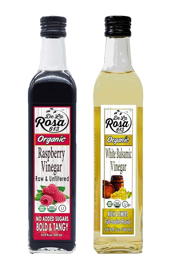 De La Rosa Organic Raspberry and White Balsamic Vinegar, Vegan, Kosher, Non-GMO & Gluten Free