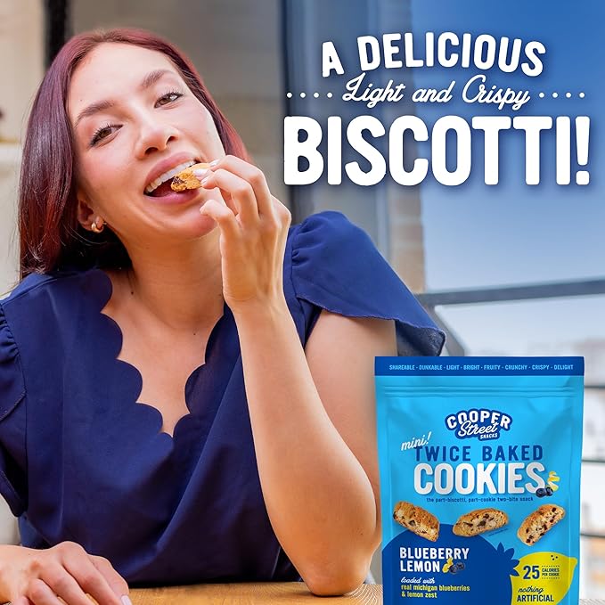 Cooper Street Twice Baked Lemon Blueberry Biscotti Cookies - Light, Crispy Mini Biscotti Cookies