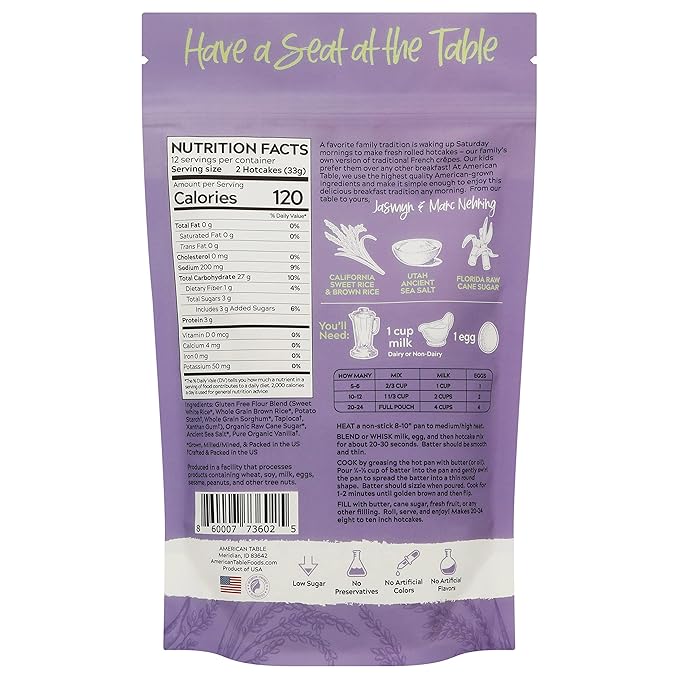 Gluten Free Rolled Hotcakes Crepe Mix by American Table, Made with American-Grown Ingredients &