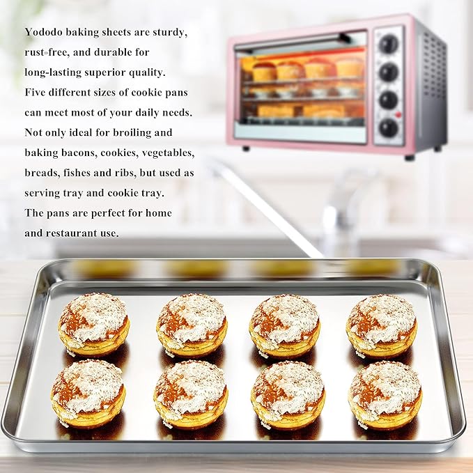 Baking Sheet, Yododo Stainless Steel Baking Pans Tray Cookie Sheet Toaster Oven Tray Pan Cookie