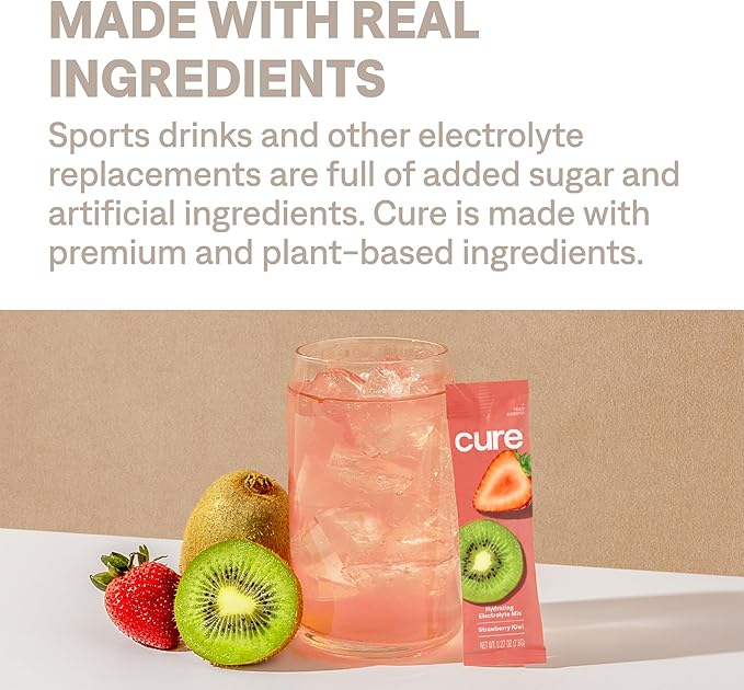 Cure Hydration | Plant-Based Electrolyte Drink Mix | No Added Sugar | FSA-HSA | Dehydration Relief