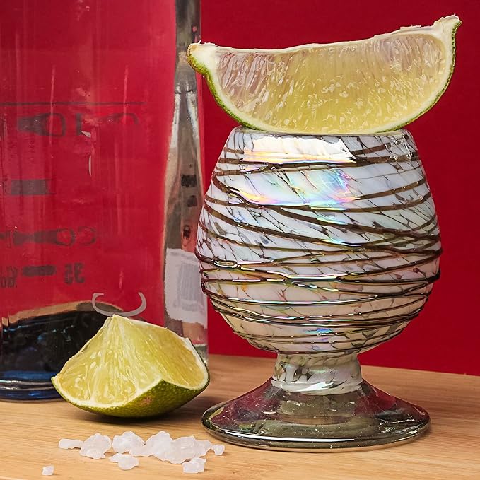 Authentic Mexican Tequila Hand Blown Shot Glasses - Set of 4-2 oz - Mini Glass Snifters - Heavy