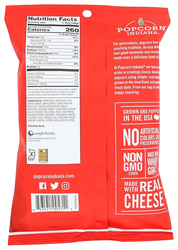 Popcorn Indiana Wisconsin Aged White Cheddar, King Size Single Bag, 1.7 Oz