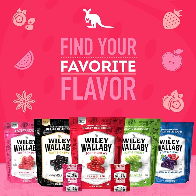 Wiley Wallaby Mini Licorice Bites 0.5 Ounce Classic Gourmet Soft & Chewy Australian Classic Red and