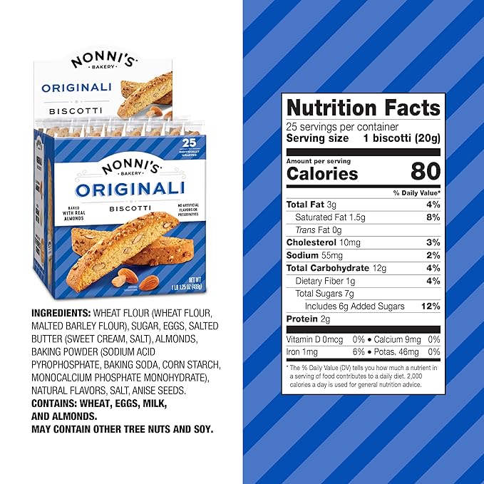 Nonni's Originali Classic Almond Biscotti Cookies ??Individually Wrapped Italian Coffee Snack