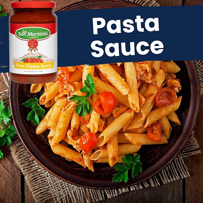 La San Marzano Four Cheese Sauce, 13 oz, Pasta Sauce Made in Italy, All Purpose Tomato Premium
