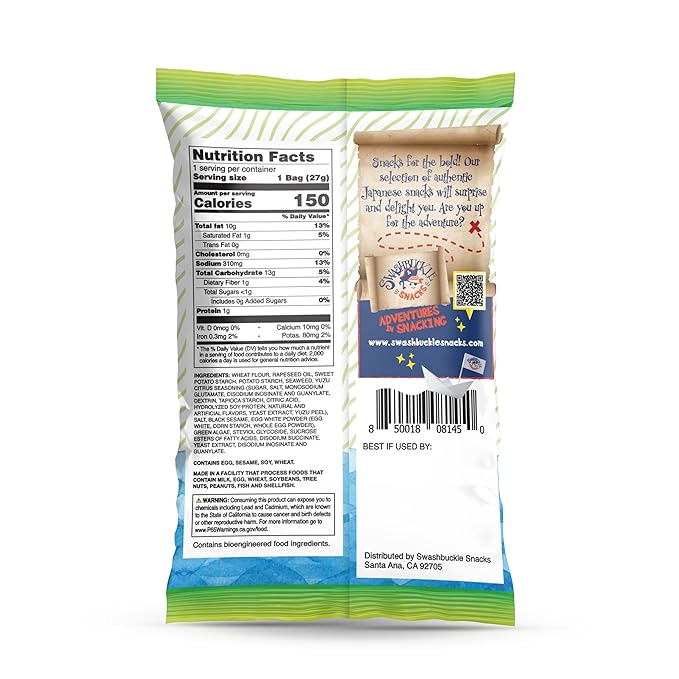 Japanese Tempura Seaweed Snack Chips, Noriten ??Yuzu Flavor | 0.95oz x 5 | Made in Japan by