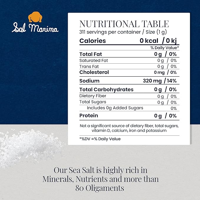 SAL MARINA | Unrefined Sea Salt Flower 11oz - Harvested Hand | Kosher Salt 100% Natural - Vegan