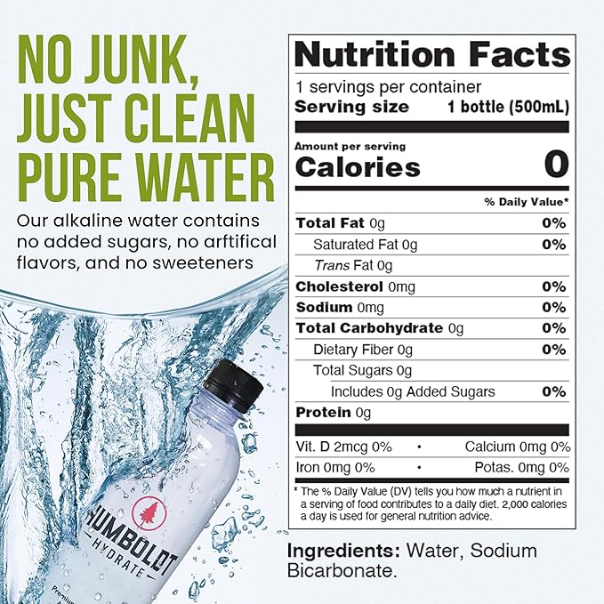 Humboldt Hydrate Bottled Alkaline Water - Infused with Electrolytes ??Ionized Case of Water 99.9%