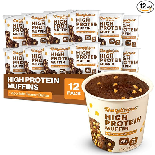 Bootylicious | High-Protein Muffin | 25g Protein, 7g Net Carbs, 2.32-2.75oz Cup, 12-Pack (Chocolate